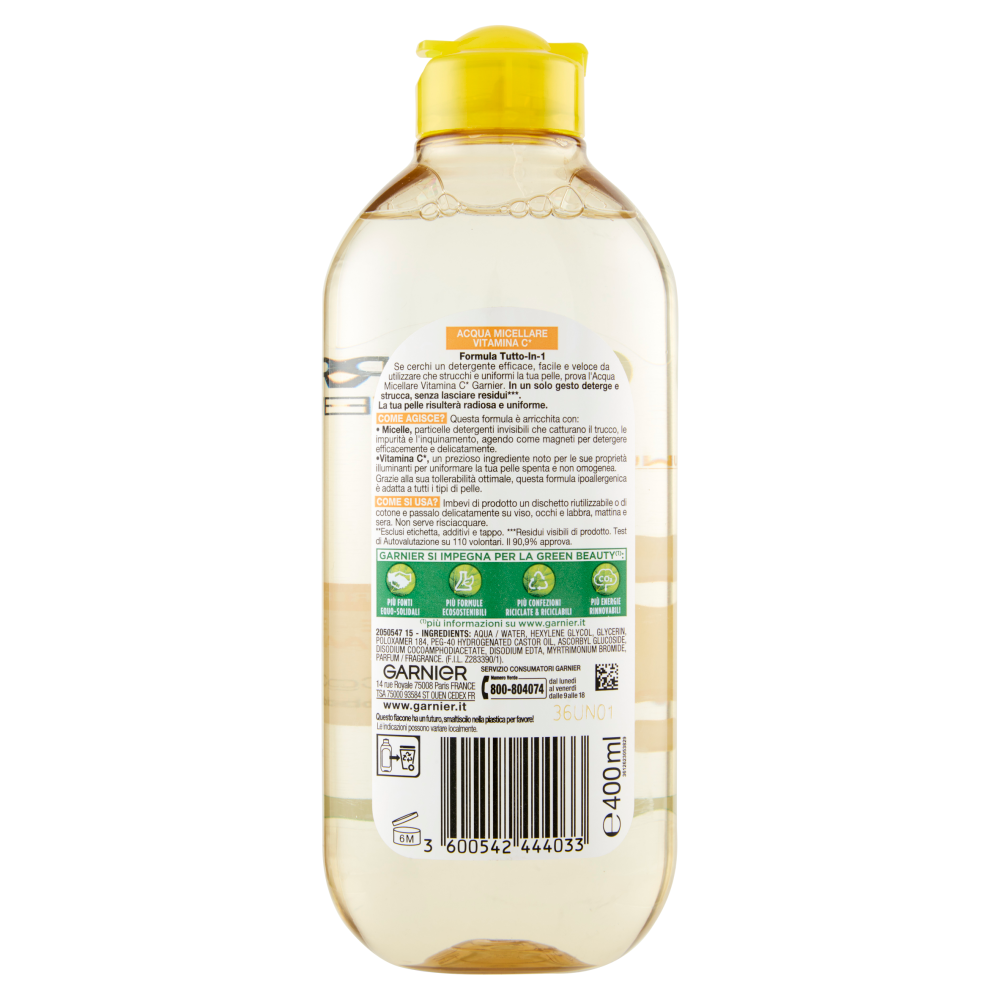 Garnier Acqua Micellare Tutto in 1, Con Vitamina C, Per Pelli Non Uniformi, Senza Risciacquo, 400 ml