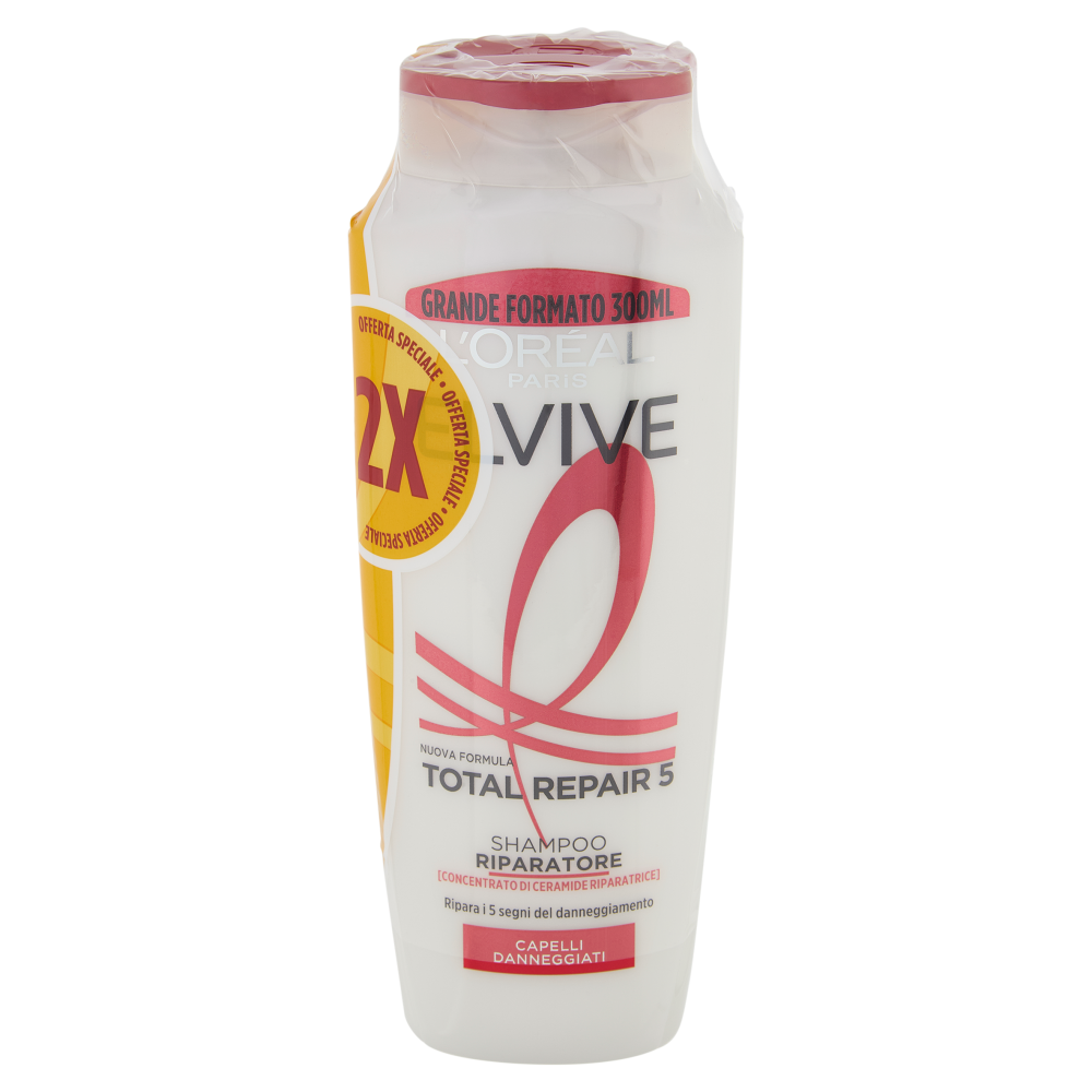Elvive Total Repair 5 Shampoo Riparatore, per Capelli Danneggiati, 2 x 300 ml