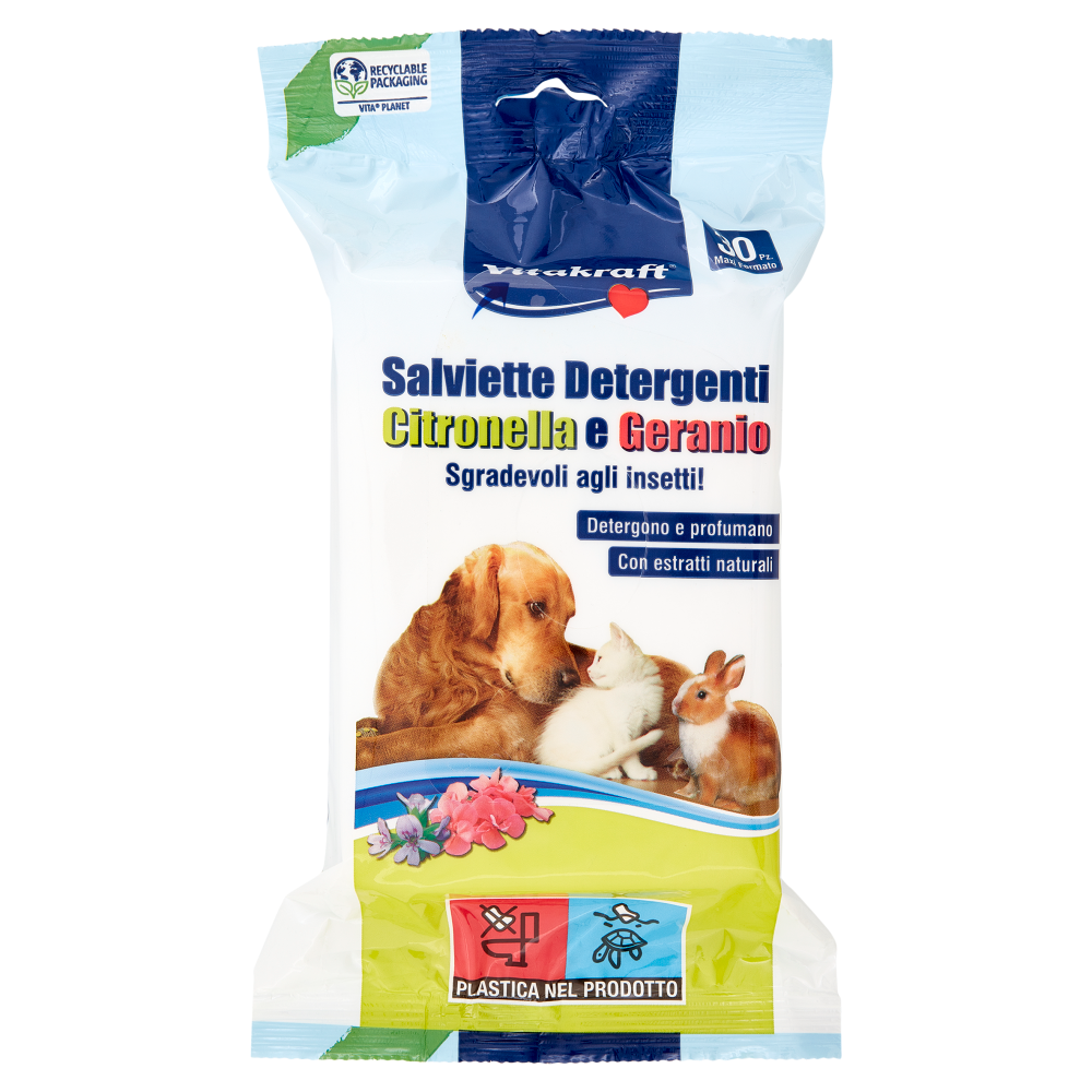 Vitakraft Salviette Detergenti Citronella e Geranio 30 pz