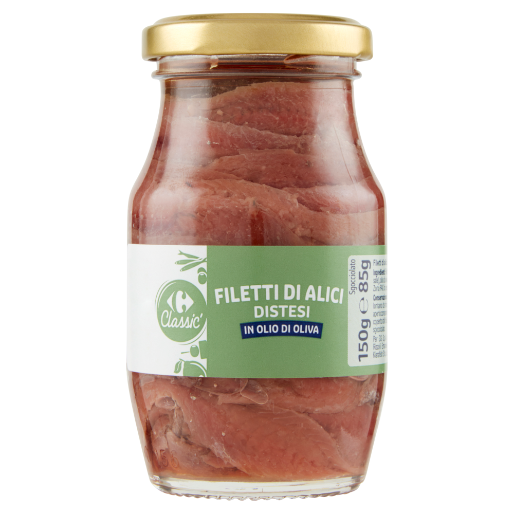 Carrefour Classic Filetti di Alici Distesi in Olio di Oliva 150 g