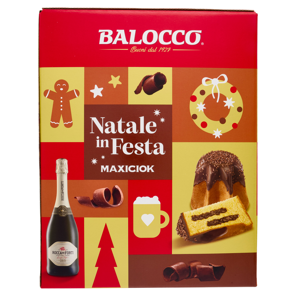 Balocco Natale in Festa Pandoro Maxiciok 800 g & Rocca dei Forti Vino Spumante Dolce 75 cl