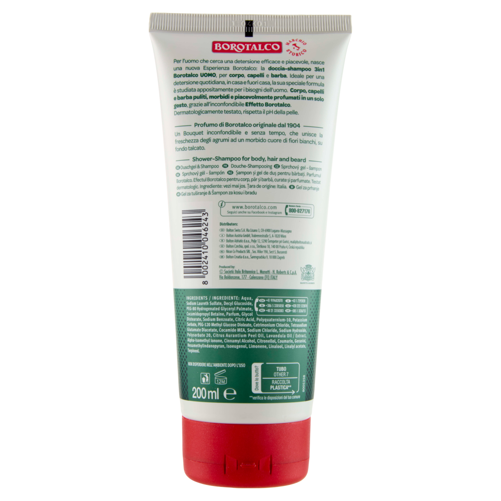 Borotalco Uomo 3in1 Profumo di Borotalco Doccia-Shampoo 200 ml