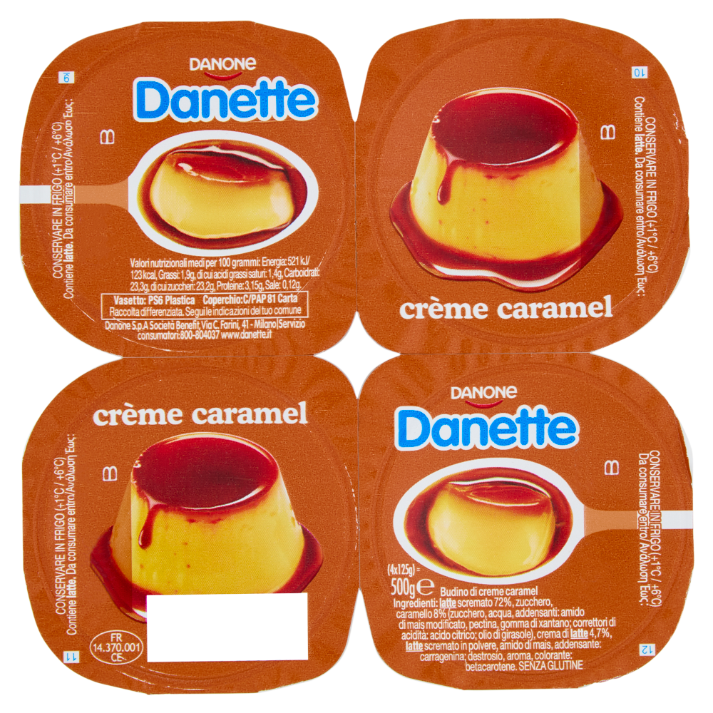 DANETTE, budino gusto caramello, fresco dessert, Senza Conservanti, Senza Glutine, 4x125g