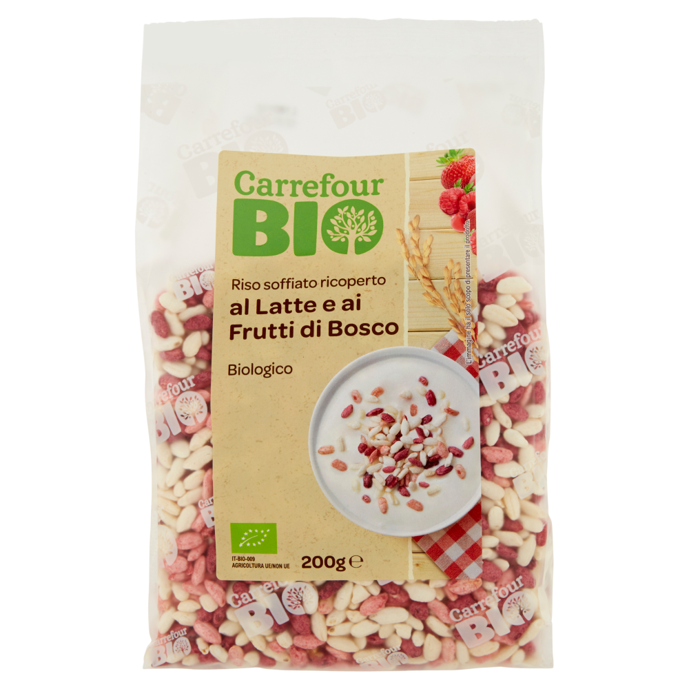Carrefour Bio Riso soffiato ricoperto al Latte e ai Frutti di Bosco  Biologico 200 g