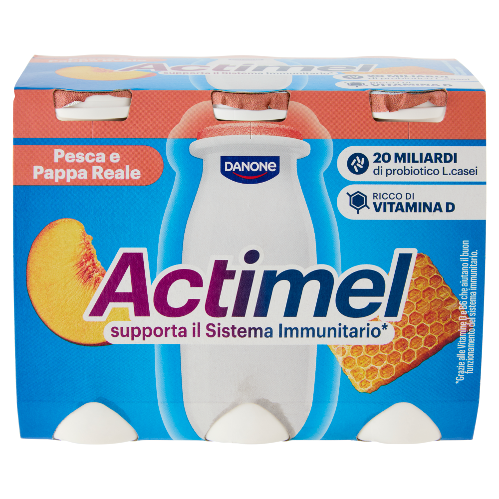 ACTIMEL, Yogurt da Bere con Vit B6 e D per il Sistema Immunitario, gusto Pesca e Pappa reale, 6X100G