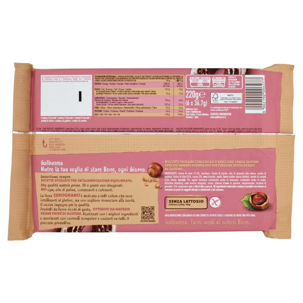 Galbusera ZeroGrano Cacao e Nocciole Senza Glutine 220 g (6 monoporzioni)