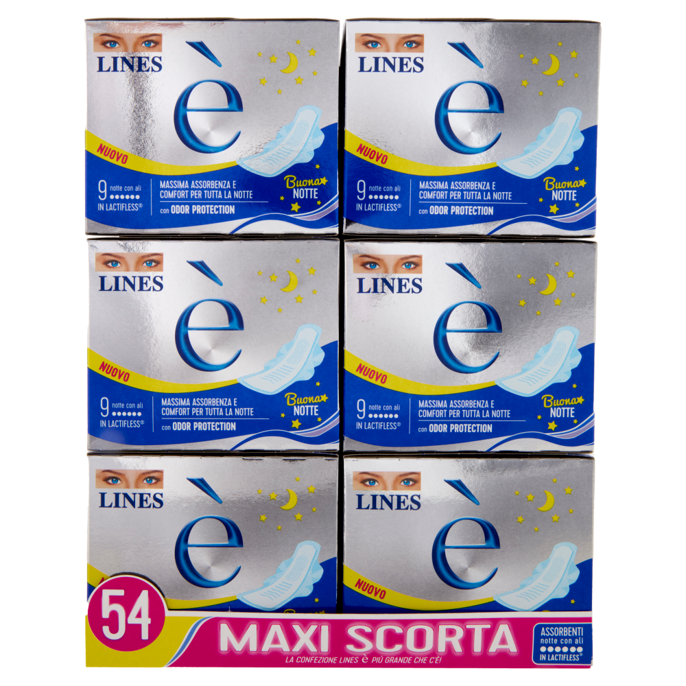 Lines &egrave; Assorbenti notte con ali 54 pz