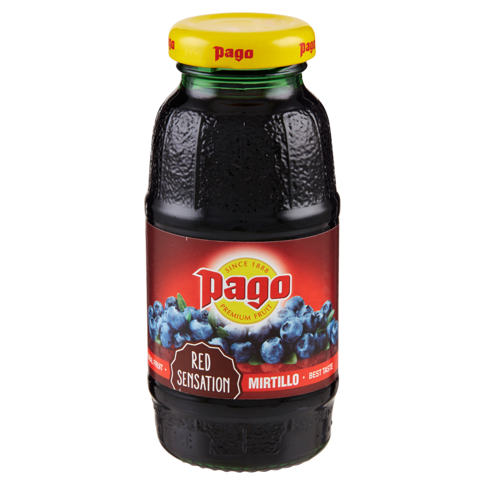 PAGO Succo di Frutta, MIRTILLO NETTARE, Bottiglia Vetro Monodose 20 cl
