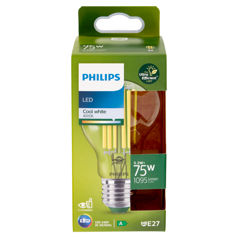 Philips Led Goccia Vetro Filamento 75W E27 4000K 