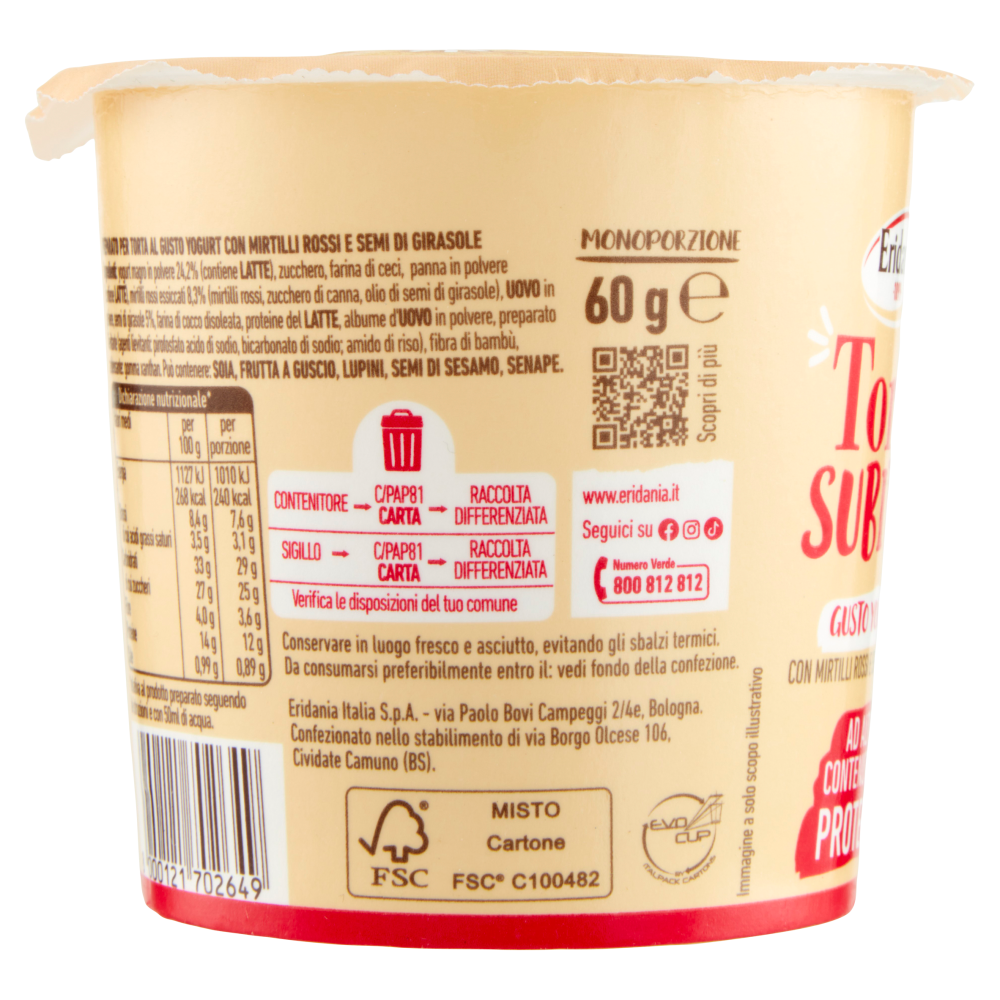 Eridania Torta Subito! Gusto Yogurt con Mirtilli Rossi e Semi di Girasole 60 g