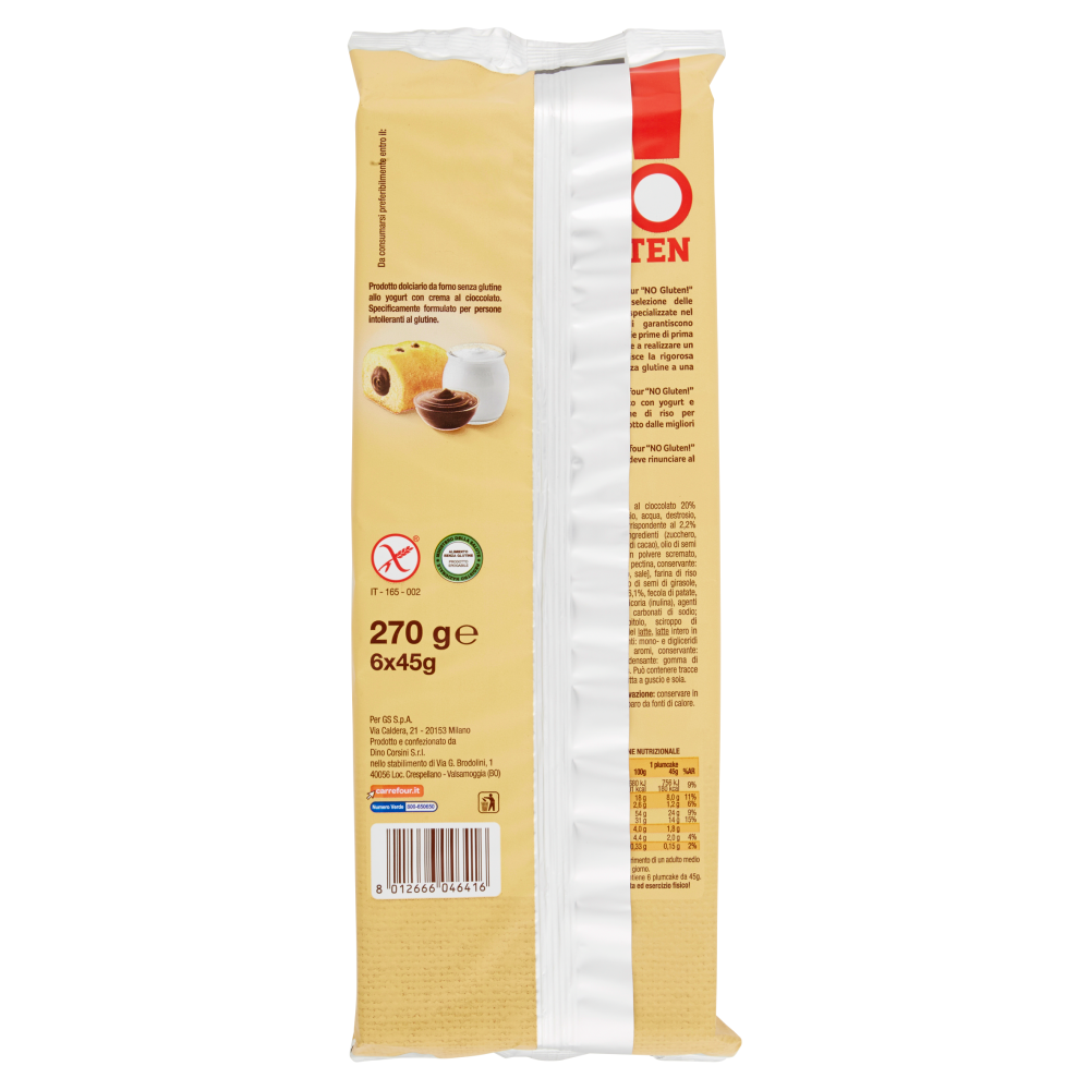 Carrefour No Gluten 6 Pulmcake con Crema al Cioccolato 6 x 45 g
