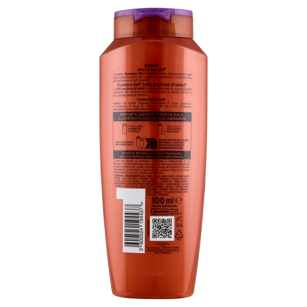 Elvive Olio Straordinario d'Amla Shampoo Ricci Sublimi, per Capelli Ricci, Secchi, 300 ml