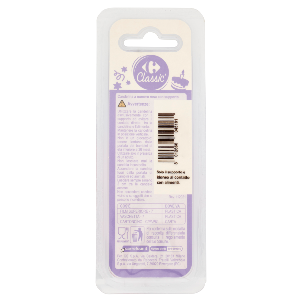 Carrefour Classic Candelina Numero 1 Rosa con supporto