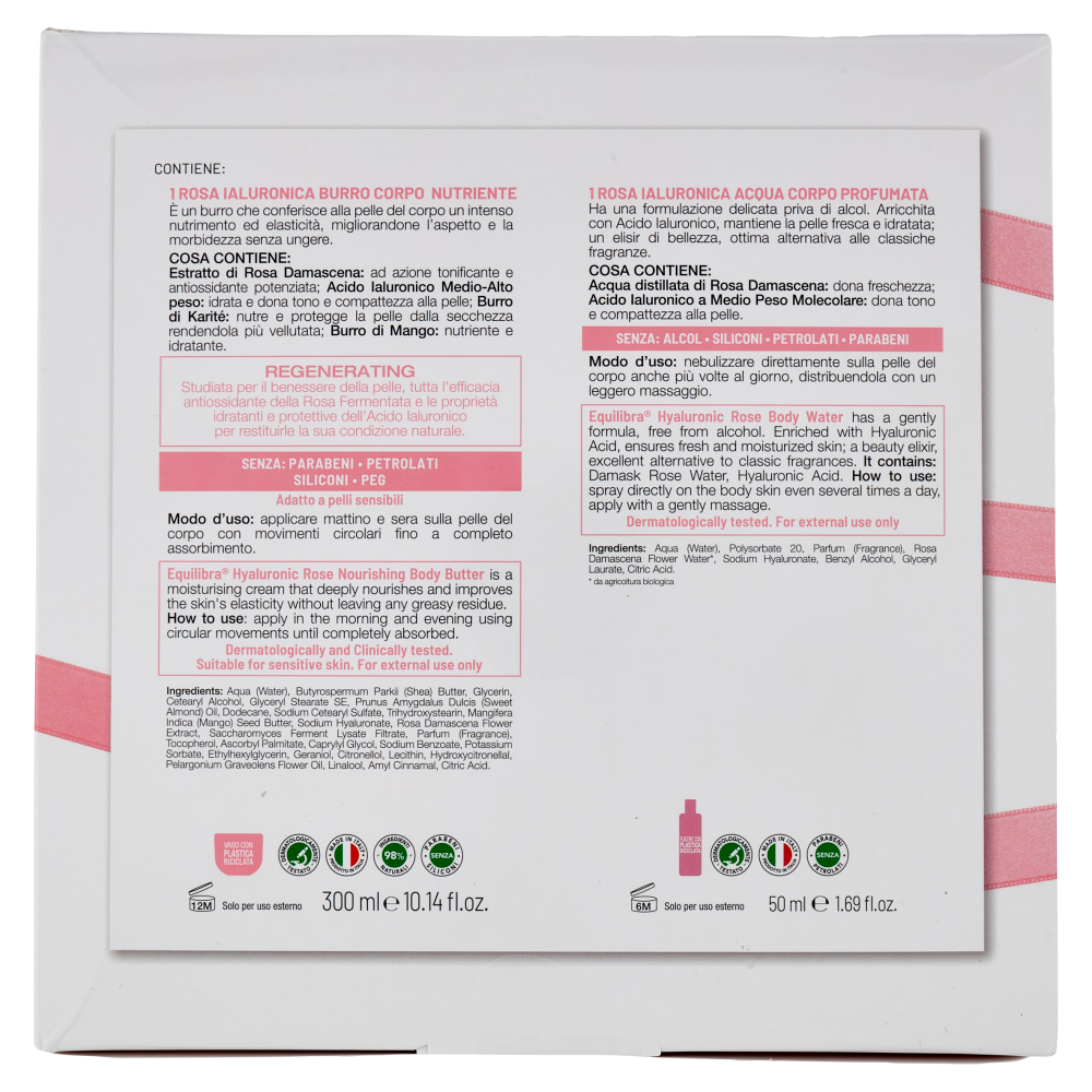 equilibra Kit Corpo Rosa Ialuronica Nutriente Burro Corpo 300 ml + Acqua Corpo 50 ml