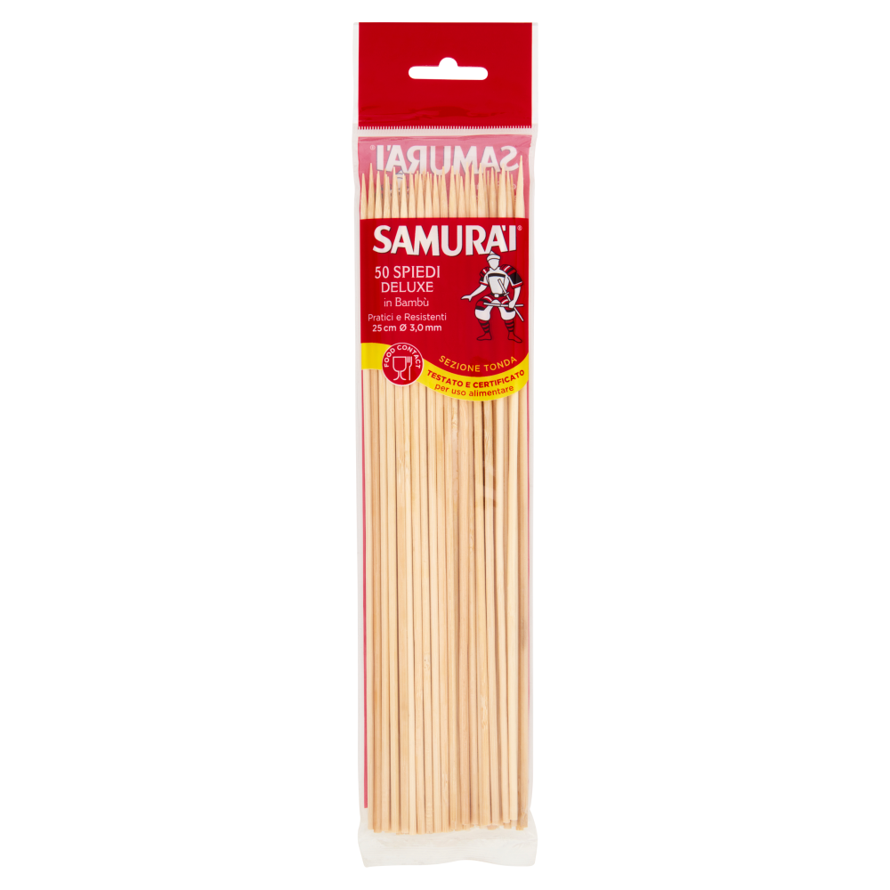 Samurài Spiedi Deluxe in Bambù Sezione Tonda 25 cm Ø 3,0 mm 50 pz