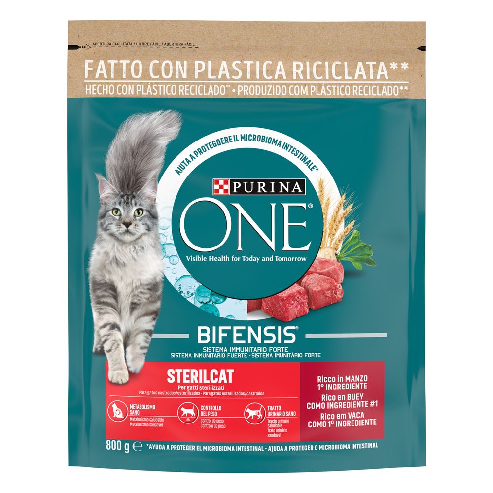 PURINA ONE Sterilcat Cibo secco per Gatti Adulti sterilizzati con Manzo e Frumento sacco da 800g