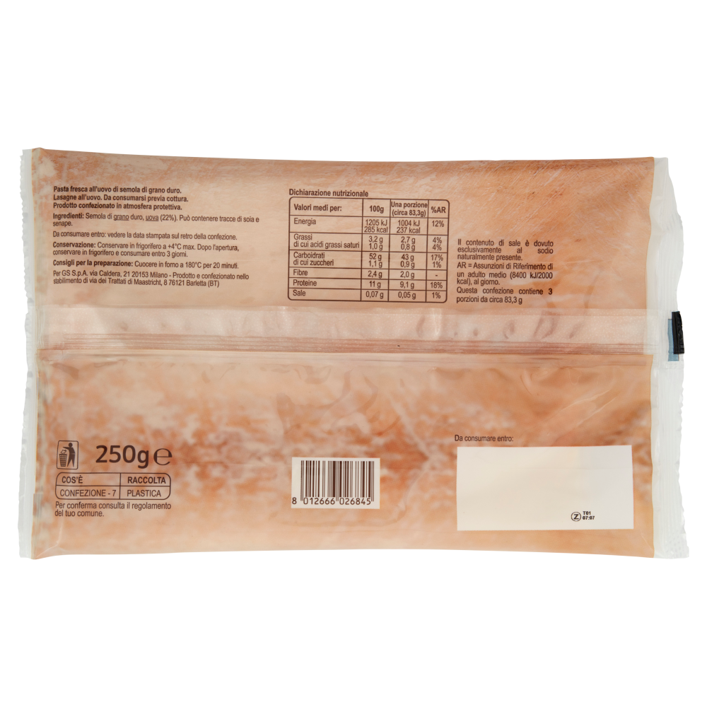 Carrefour Original Pasta Fresca Lasagne all'Uovo Sfoglia Rustica 250 g