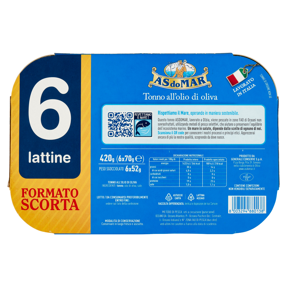 Asdomar Tonno all'olio di oliva 6 x 70 g