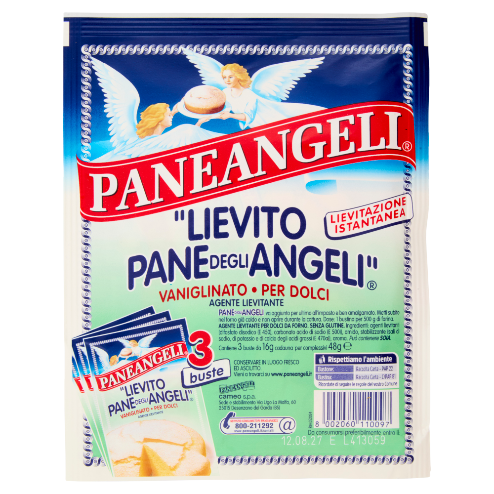 PANEANGELI "Lievito Pane degli Angeli" Vaniglinato per Dolci 3 x 16 g