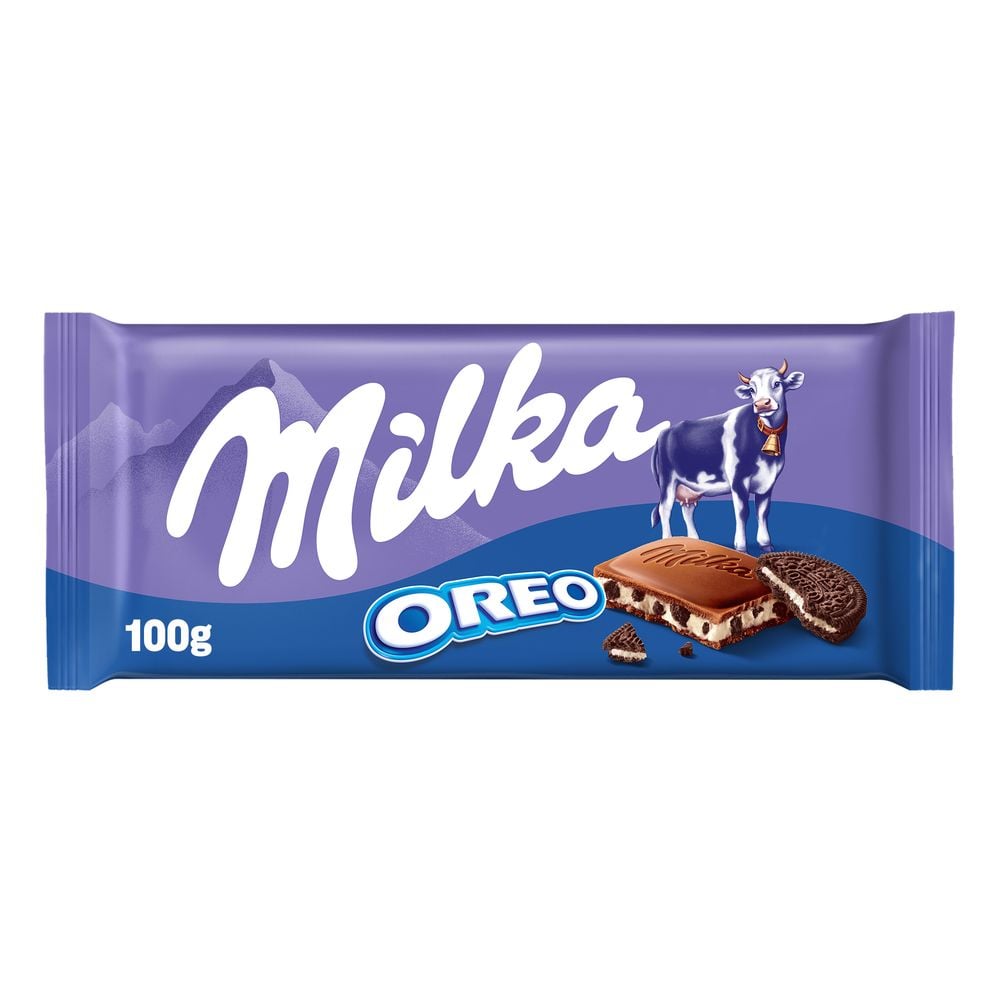 Milka Oreo, Tavoletta di Cioccolato al Latte con Croccanti Biscotti Spezzati Oreo, Latte 100% Alpino - 100 g