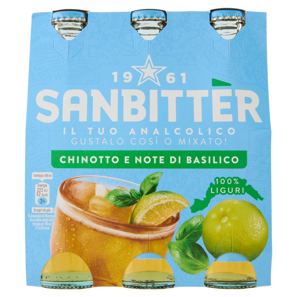 Sanbittèr, Chinotto e note di Basilico, Aperitivo Analcolico - 3 x 200ml