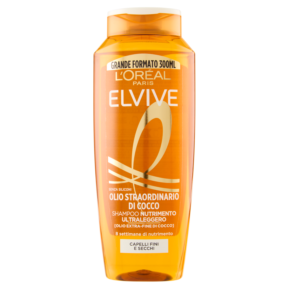 Elvive Olio Straordinario di Cocco Shampoo Nutrimento, per Capelli Fini e Secchi, 300 ml