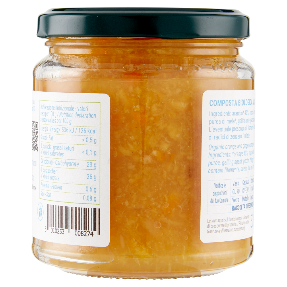 Bio Pi&ugrave; Composta all'Arancia e Zenzero 320 g