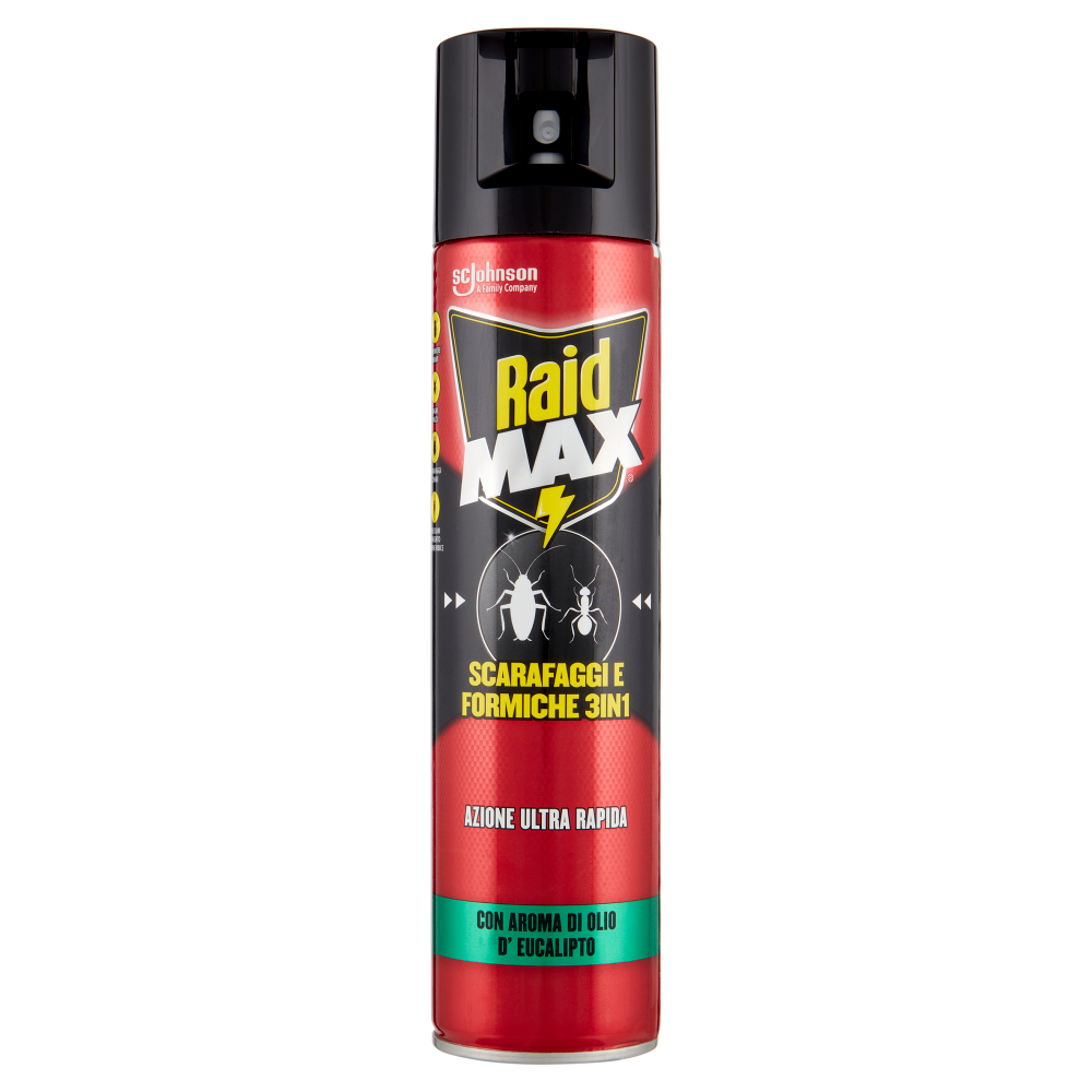 Raid Aerosol Max Scarafaggi e Formiche 3 in 1, Spray Insetticida, Efficace per 4 Settimane, 400 ml