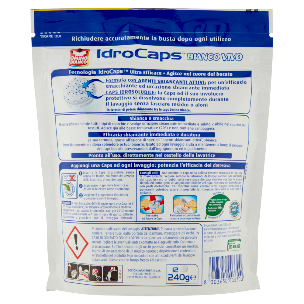 Omino Bianco, Idrocaps Biancovivo, Sbianca e Smacchia i capi, Caps, 12pz