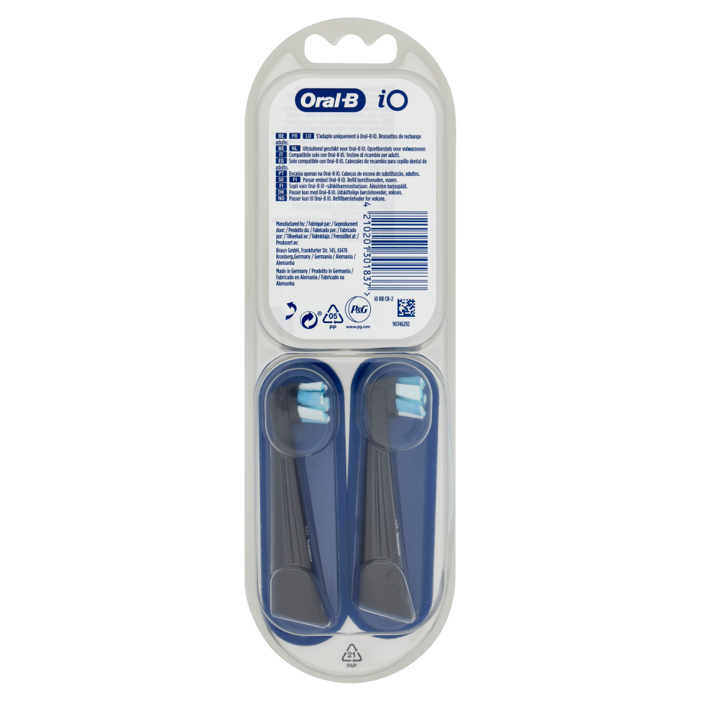 Oral-B iO Testine Ricambio Ultimate Clean Nere Spazzolino Elettrico Denti Ricaricabile, 2 Refills