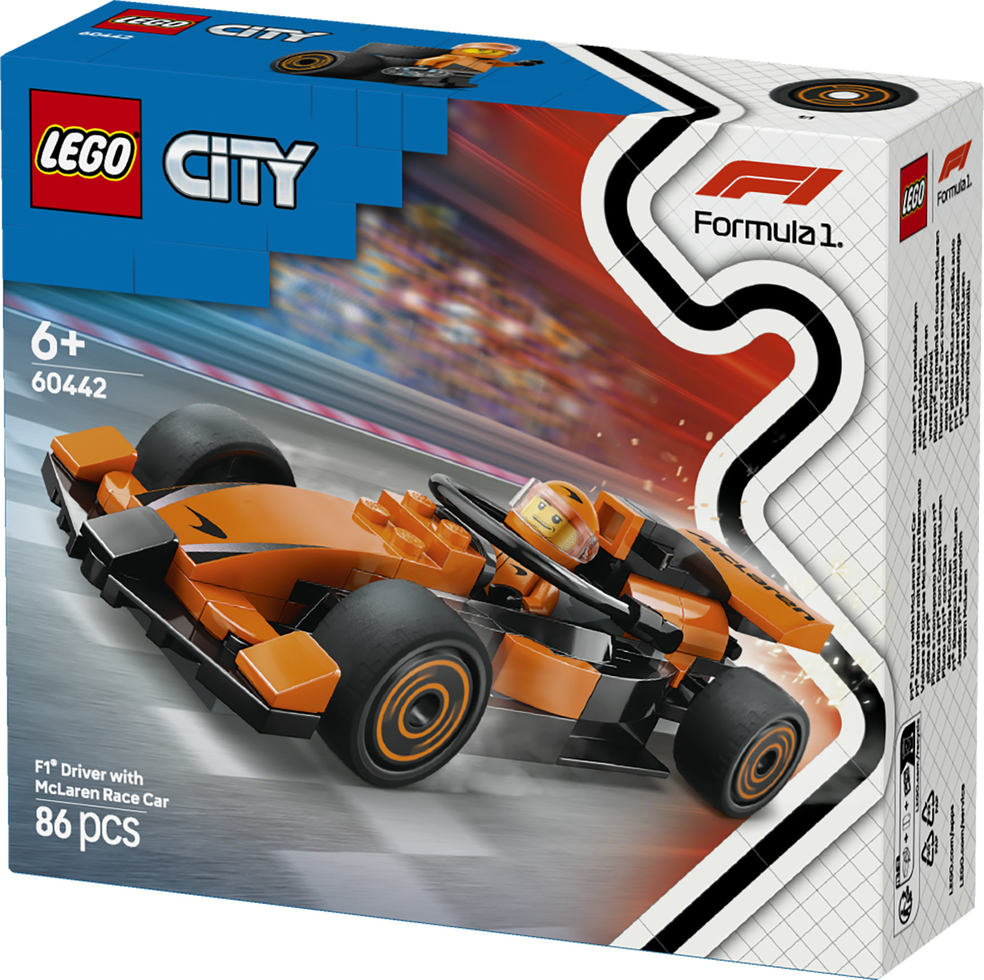 LEGO City 60442 Pilota e Monoposto McLaren F1, Modello di Macchina Giocattolo da Formula 1, Regalo Bambini 6+ Fan delle Auto