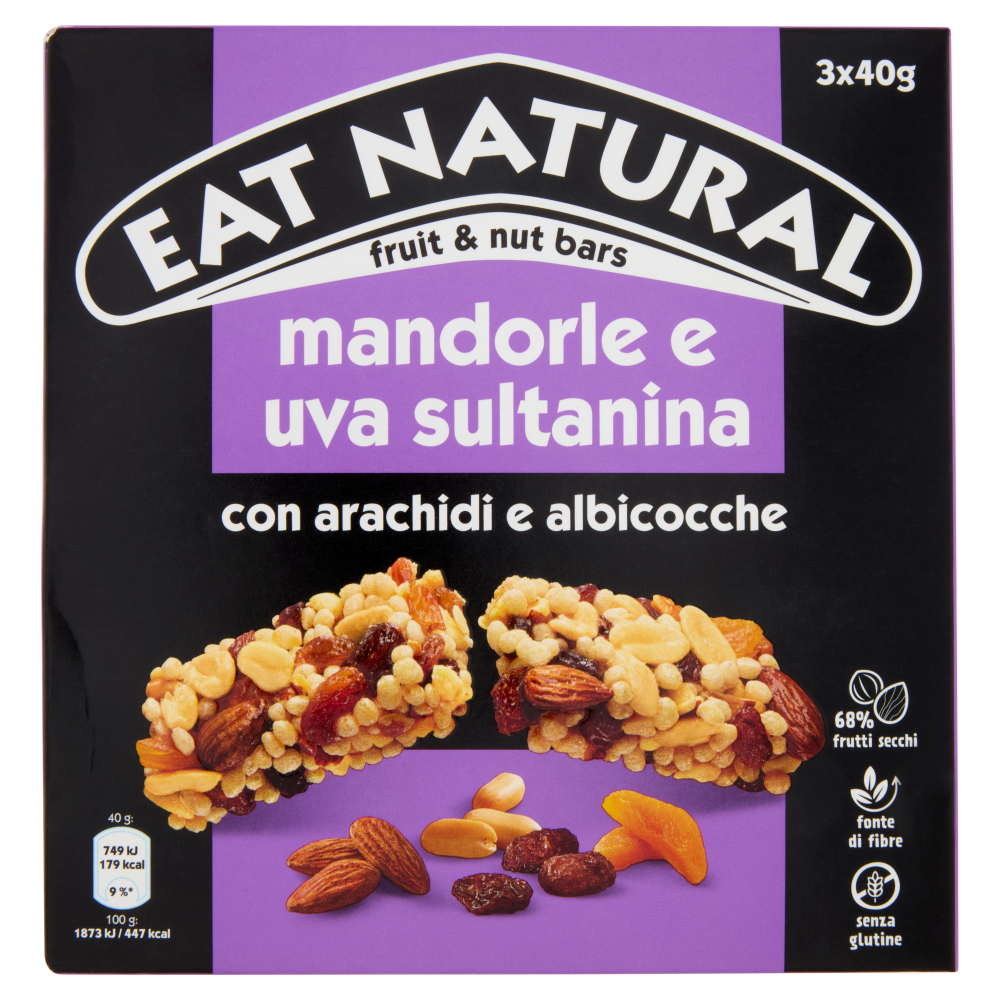 Eat Natural mandorle e uva sultanina con arachidi e albicocche 3 x 40 g