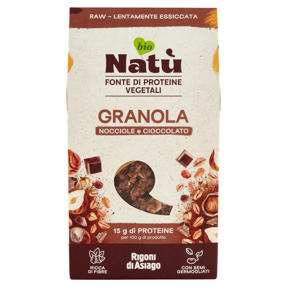 Rigoni di Asiago Natù Fonte di Proteine Vegetali Granola Nocciole e Cioccolato bio 250 g