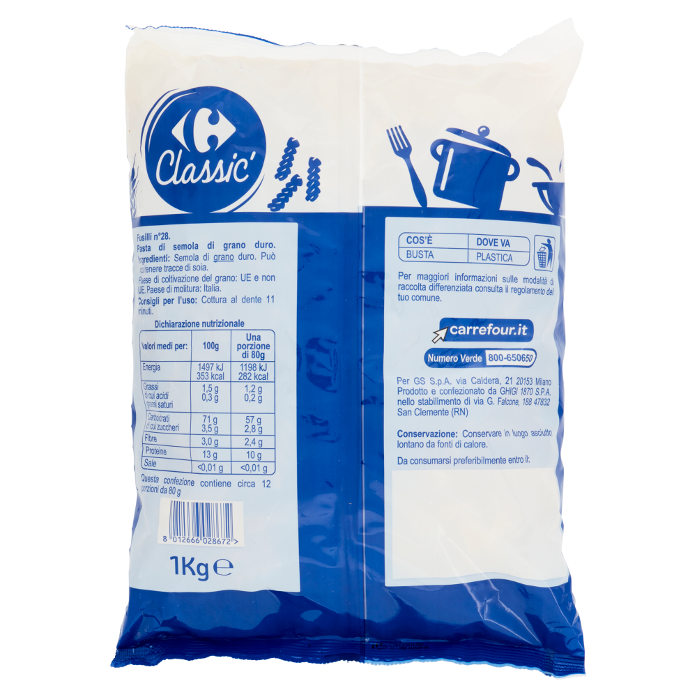 Carrefour Classic Fusilli N.28 1 kg
