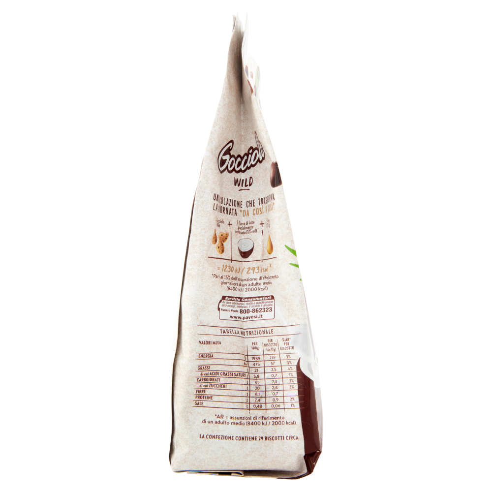 Pavesi Gocciole Wild Biscotti con Gocce di Cioccolato e Farina Integrale 350g