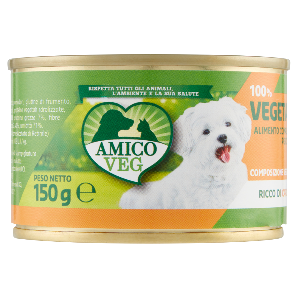 Amico Veg 100% Vegetal Alimento Completo per Cani Ricco di Carote 150 g
