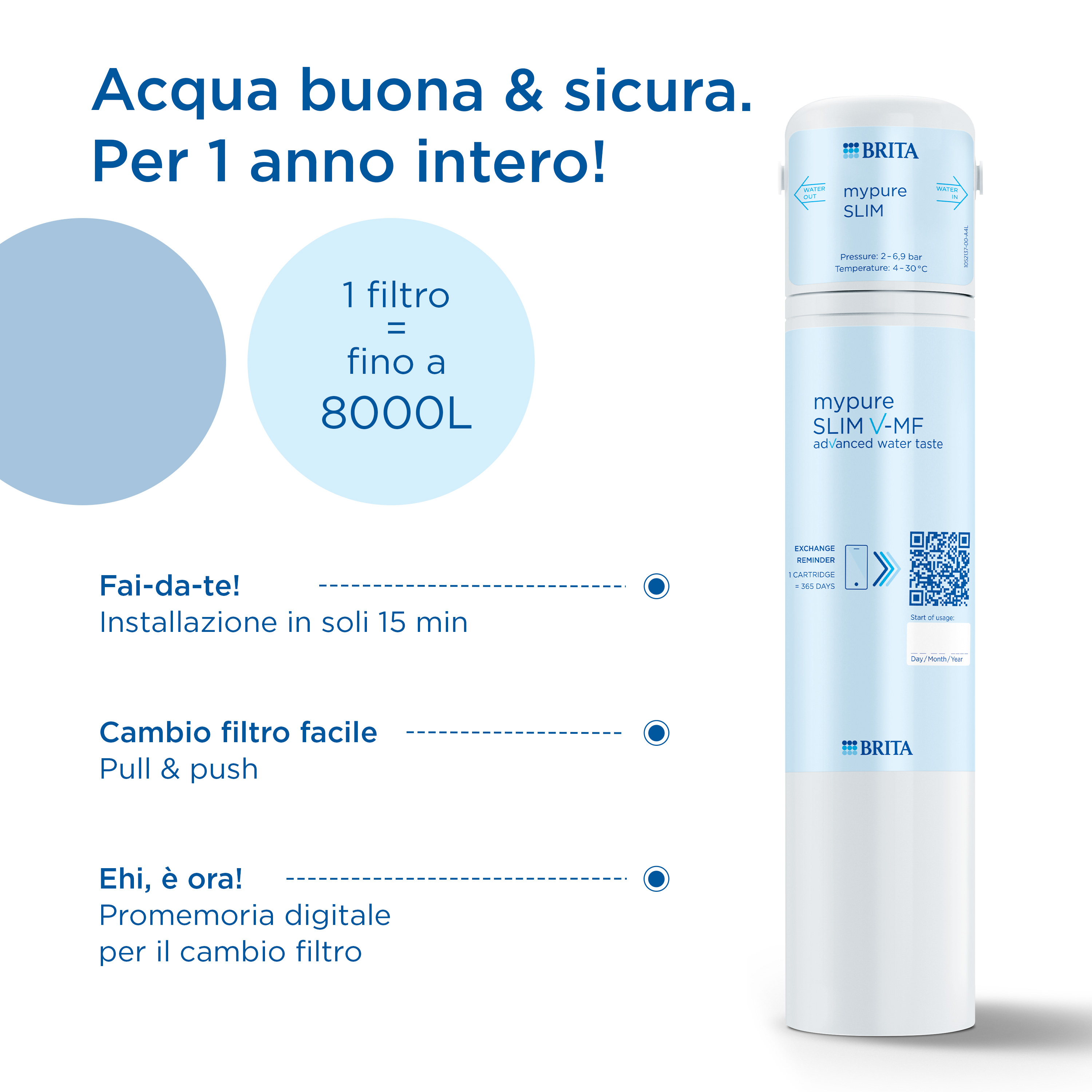 Brita Filtro per mypure SLIM V-MF, 1 filtro (8000L) di ricambio per il sistema filtrante per acqua priva di batteri al 99,999% con gusto migliore