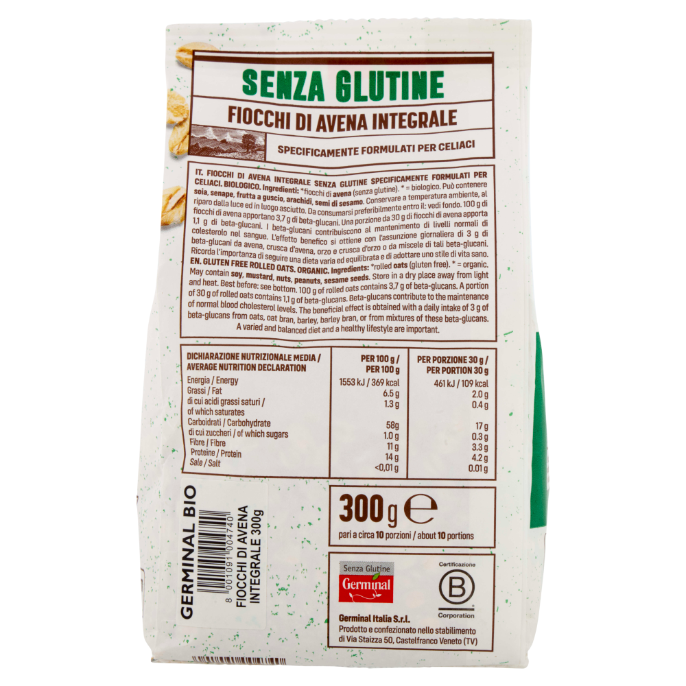 Germinal Bio Senza Glutine Fiocchi di Avena Integrale 300 g