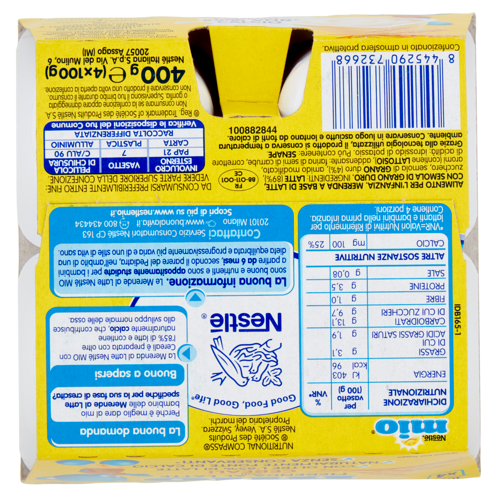 NESTLÉ MIO Merenda al Latte Cereali 4 vasetti da 100 g