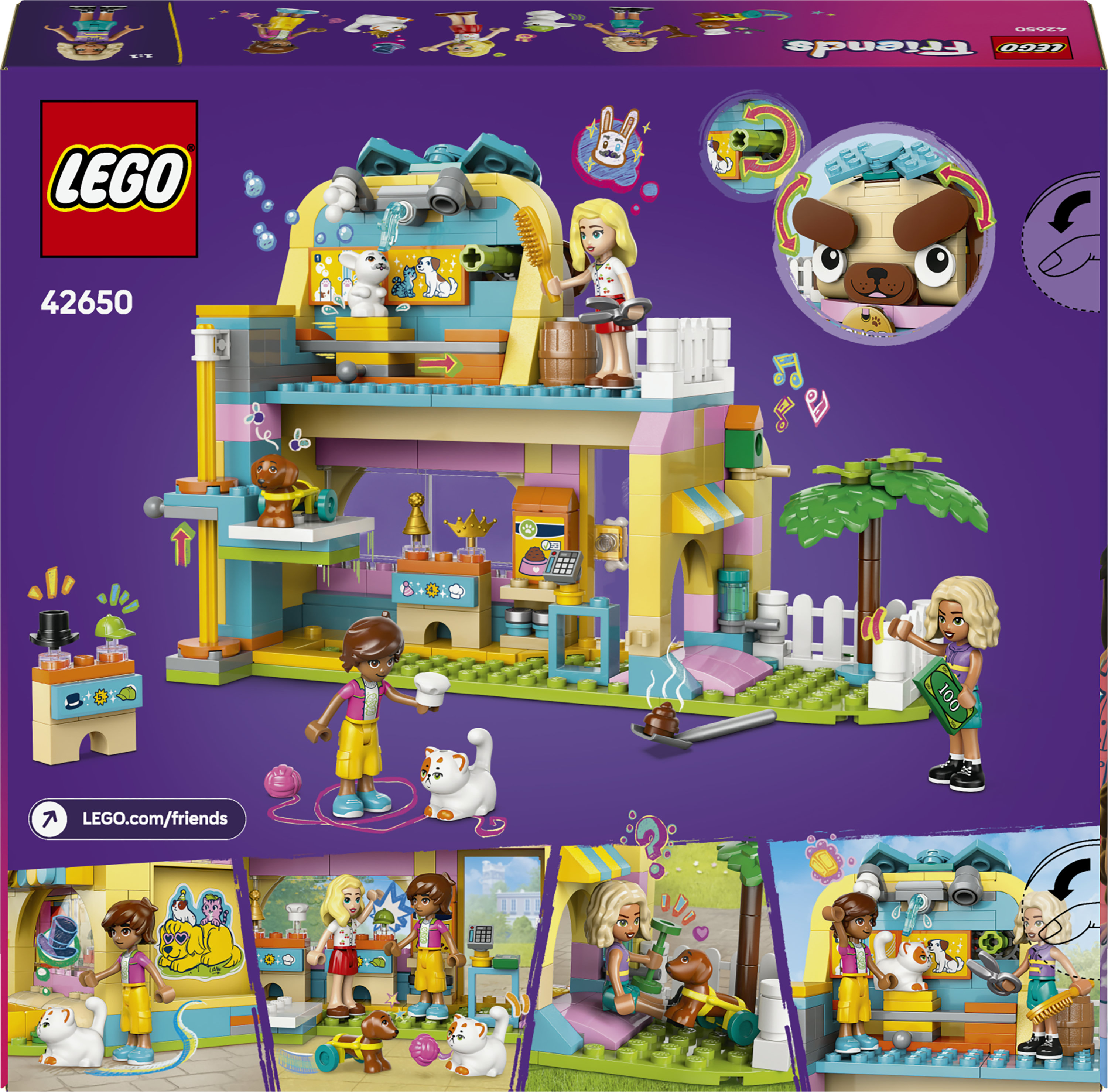 LEGO Friends 42650 Pet Shop, Giochi per Abilit&agrave; Sociali e Cura Animali per Bambine e Bambini 6+ con Coniglio, Cane e Gatto