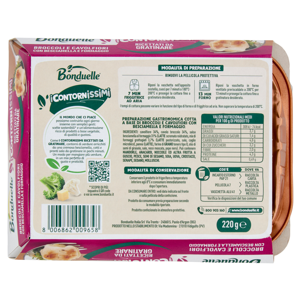 Bonduelle i Contornissimi Ricettati da Gratinare Broccoli e Cavolfiori 220 g
