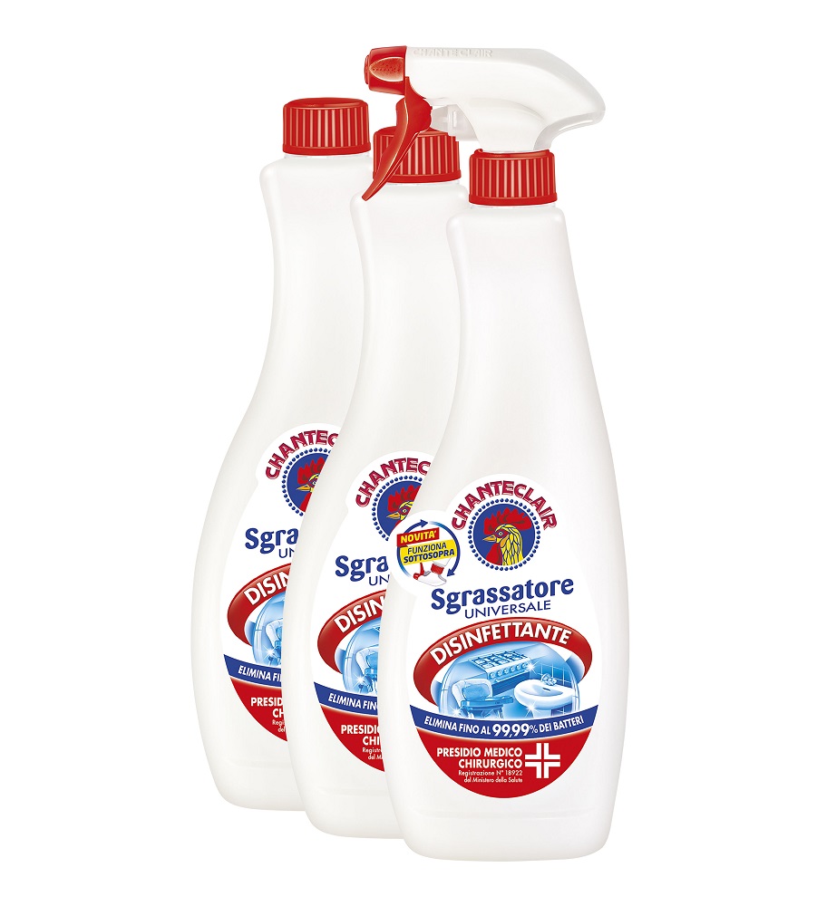 Chanteclair Sgrassatore Universale Disinfettante 1 Spray + 2 Ricariche da 700 ml