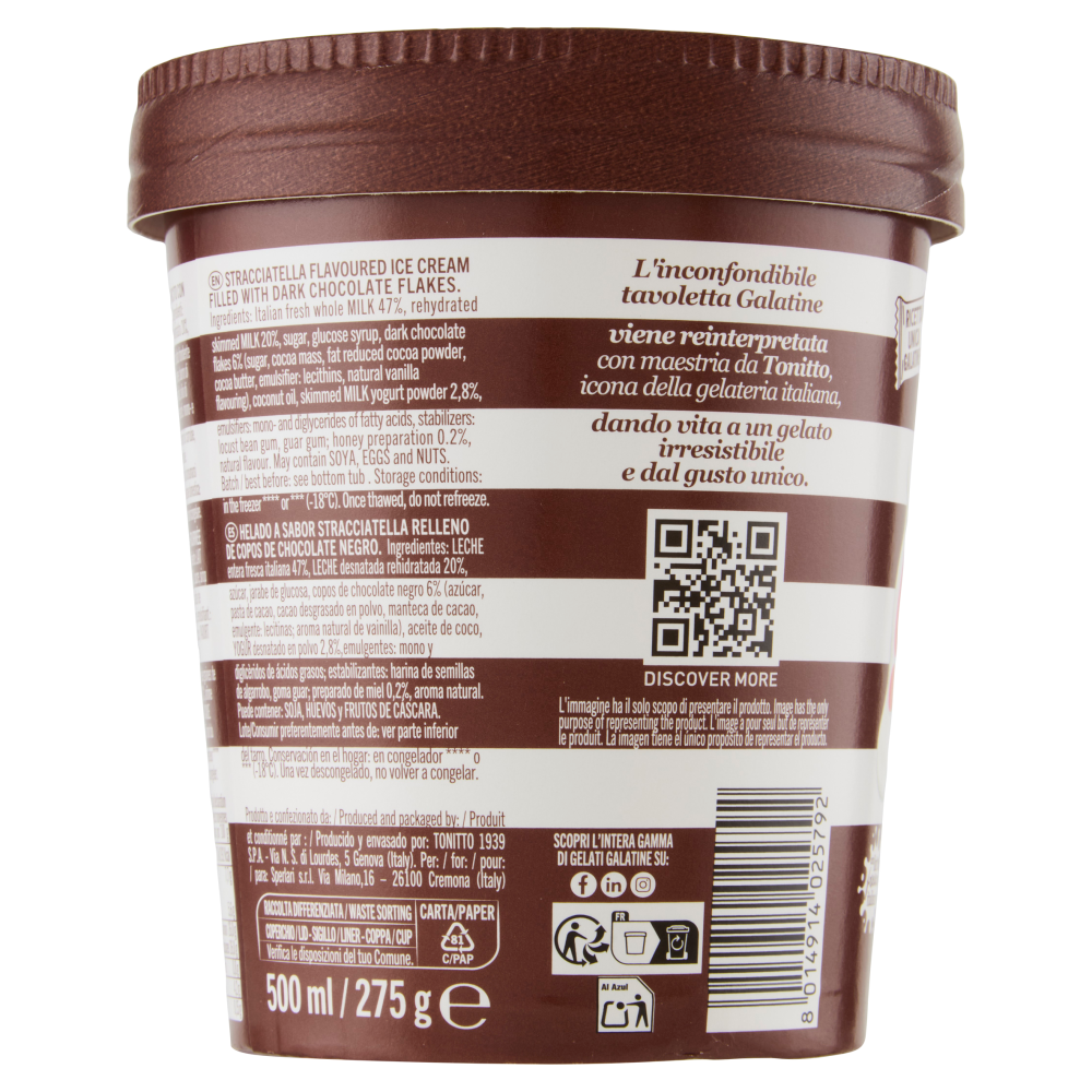 Galatine Gelato con Tanto Latte e Scaglie di Cioccolato Fondente 500 ml