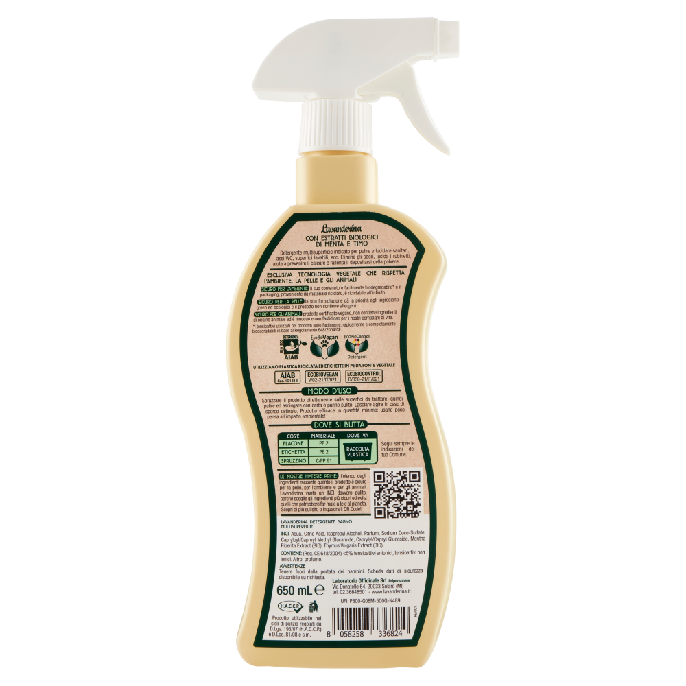 Lavanderina Detergente Bagno Multisuperficie Mentolato Ecobio 650 mL
