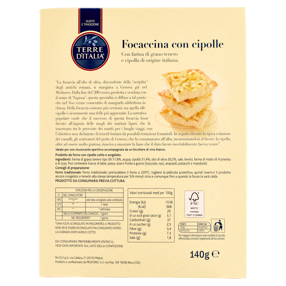 Terre d'Italia Focaccina con cipolle Surgelato 140 g