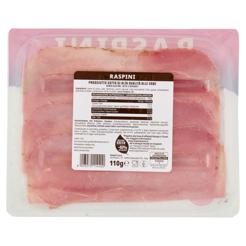 Raspini Prosciutto Cotto Alta Qualità alle Erbe 110 g
