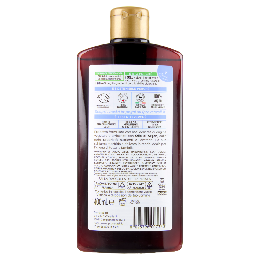 I Provenzali Bio Bagnodoccia Biologico Argan 400 mL