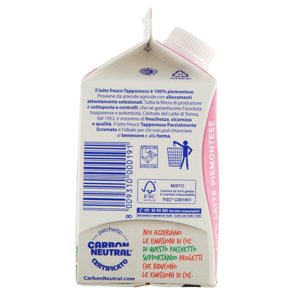 Centrale del Latte di Torino Tapporosso Latte Fresco Pastorizzato Parzialmente Scremato 500 ml