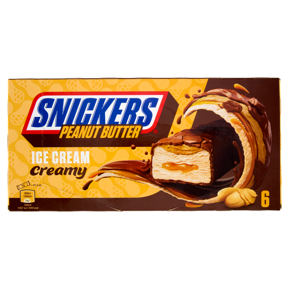Snickers Barretta Gelato al cioccolato con burro d'arachidi e arachidi tostate, Multipack da 6 x 39g