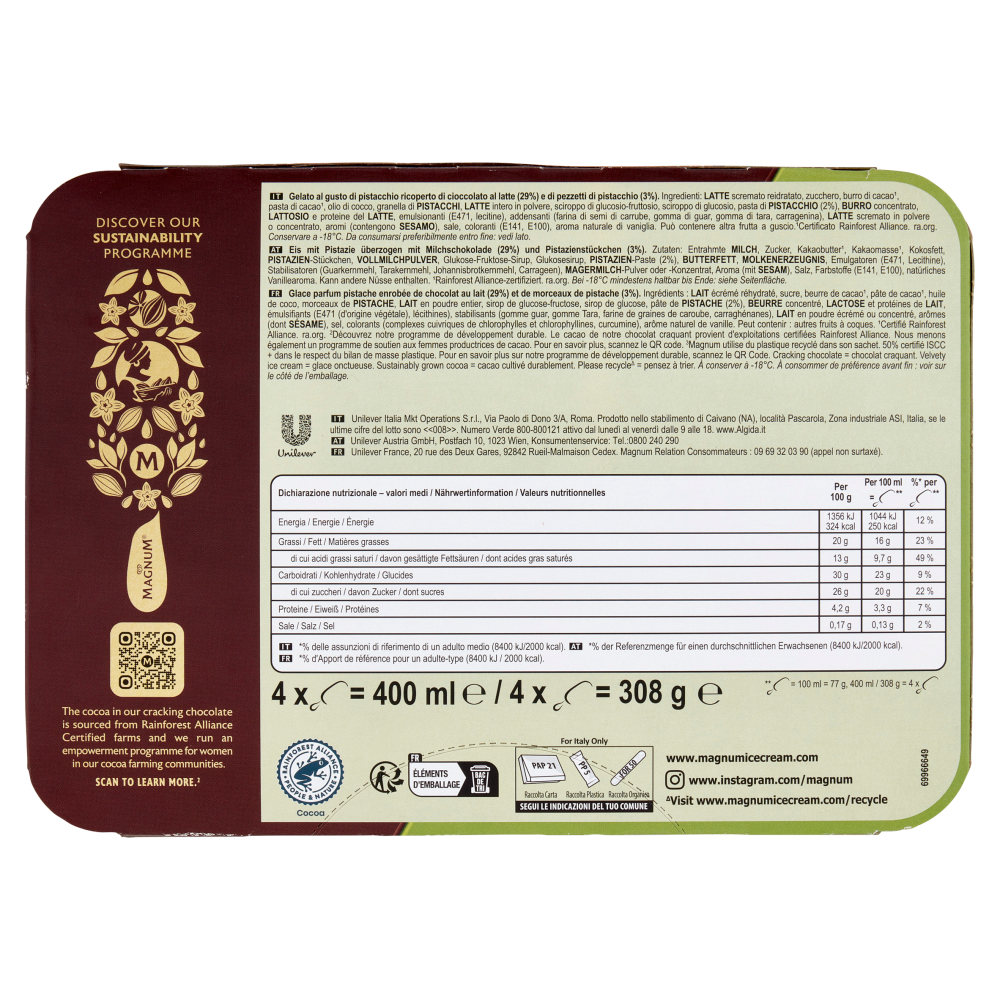 Magnum Pistacchio 4 Gelati 308 g